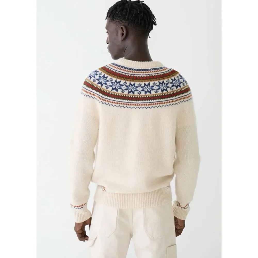 J. CREW Men's 100% Lambswool Fair Isle Yoked Crewneck Sweater Size M / NWOT